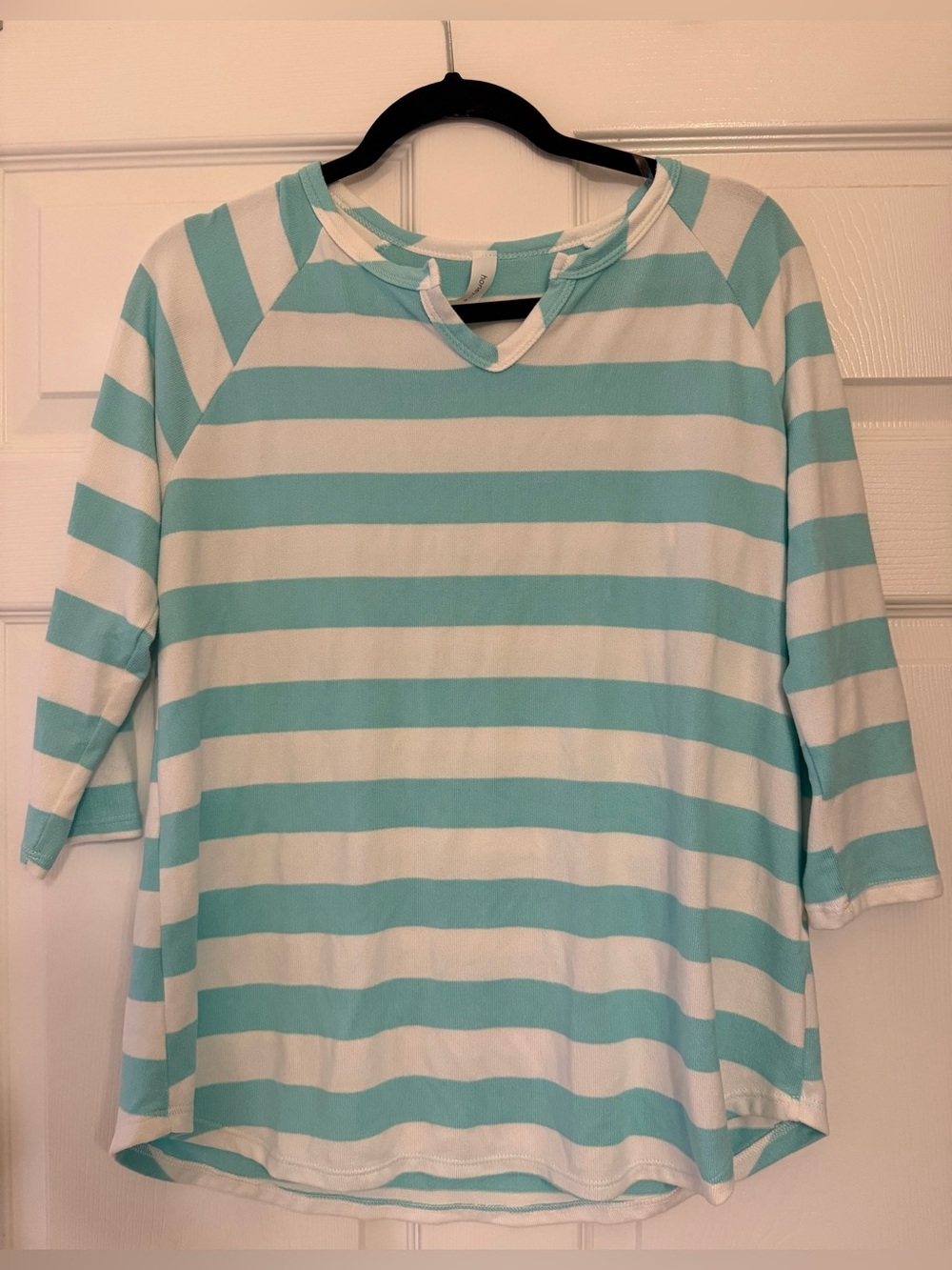 Honeyme Striped Aqua and White Top